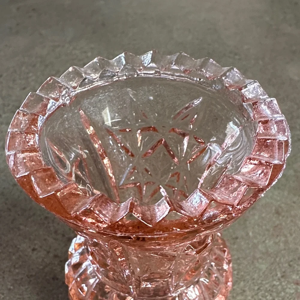 Vintage Pink Pressed Glass Bud Vase Or Toothpick Holder
